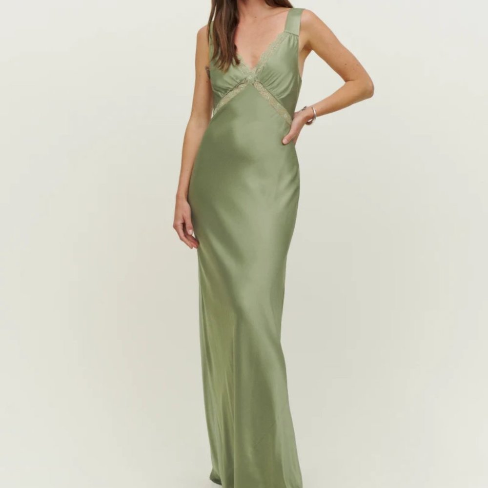 Reformation Green (Artichoke) Chania Silk Dress Size XL